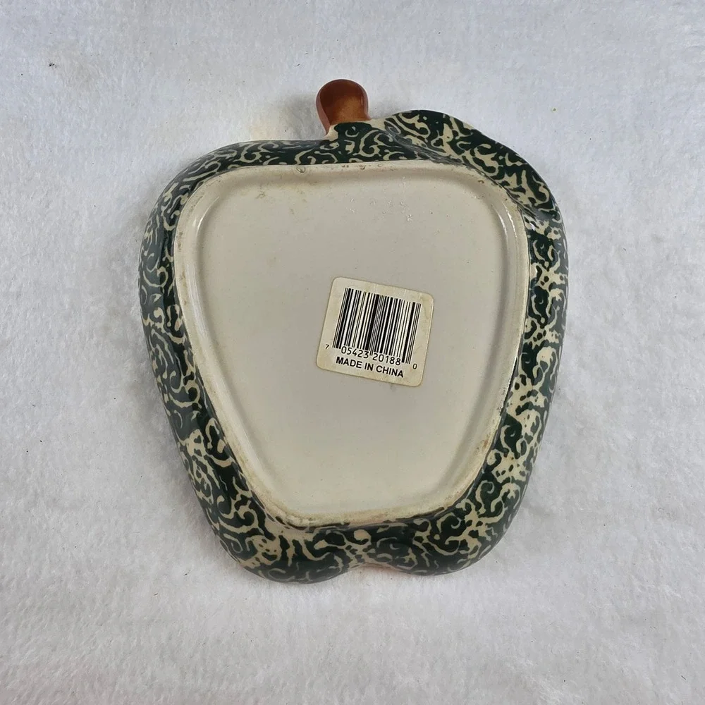Apple Shaped Ceramic Trinket Dish Red Green Farmhouse Decor Small Plate 6 Inch‎